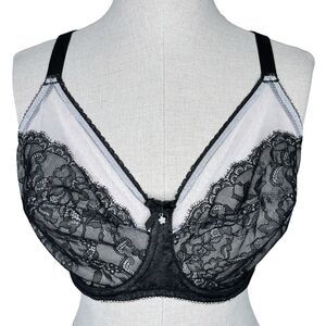 Wacoal Retro Chic Underwire Bra sz 36DD * Full Figure Black & White Floral Lace